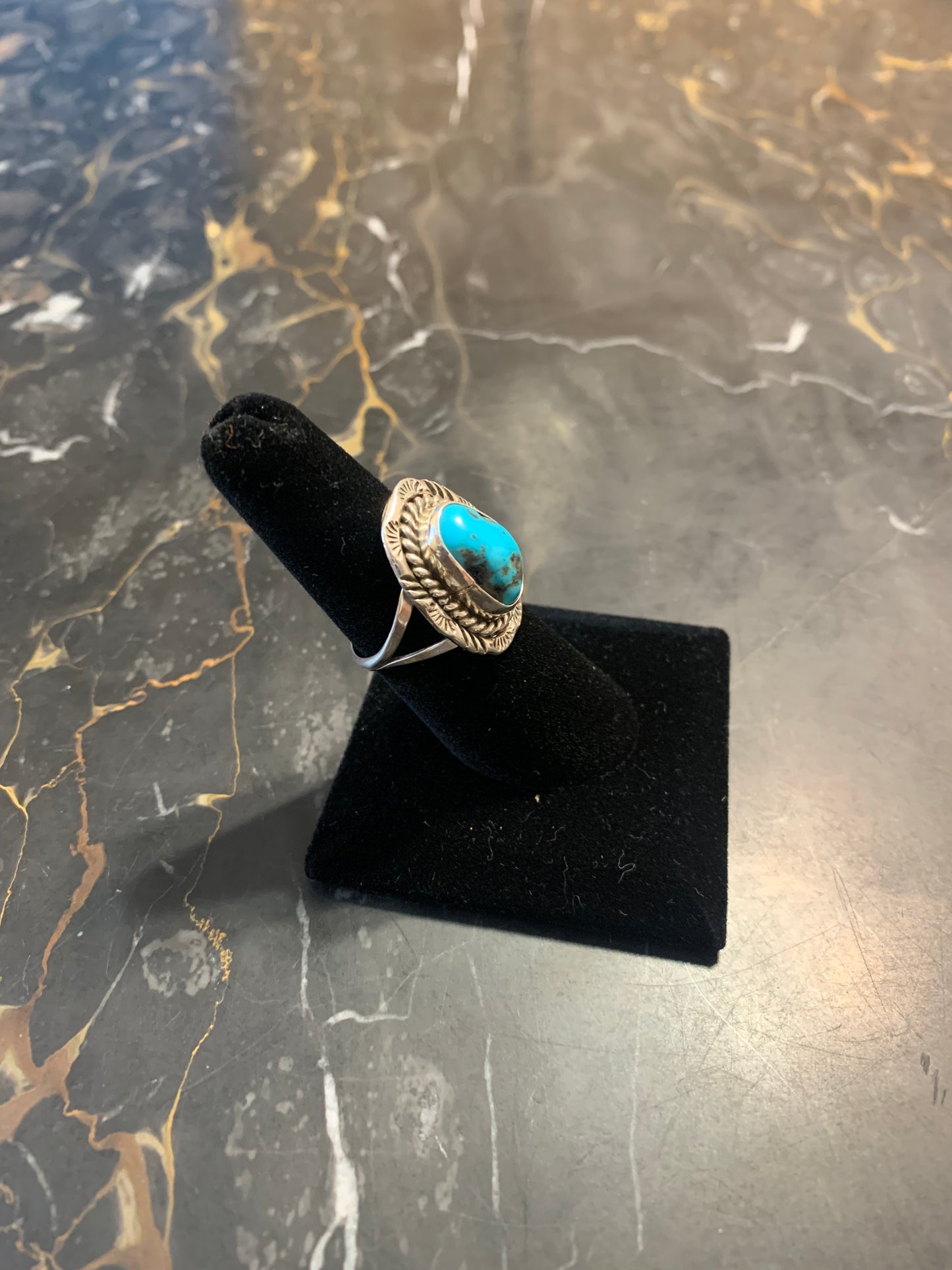 Navajo Native American Handmade Silver Ring with Turquoise