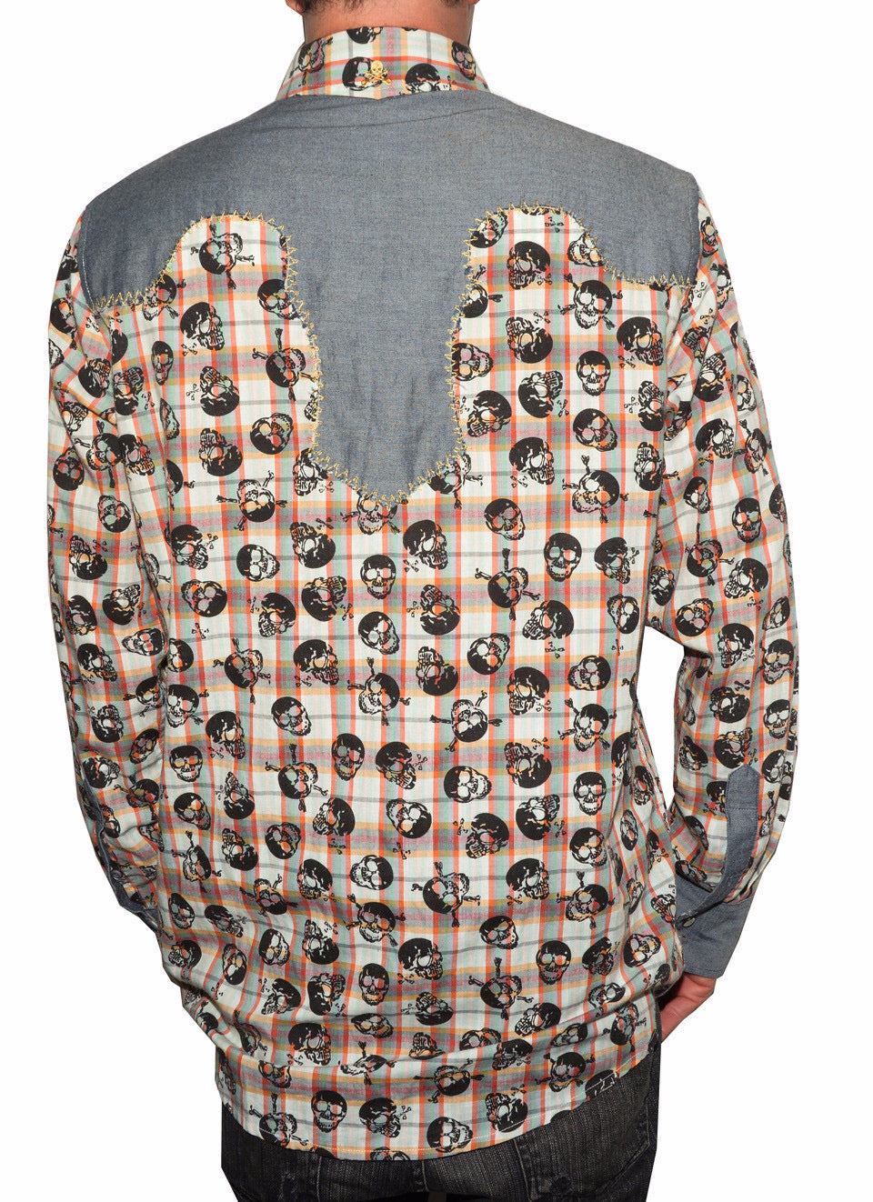 Rock Roll n Soul Western Plaid of Skulls HIGH End Button Up Men's Shirt