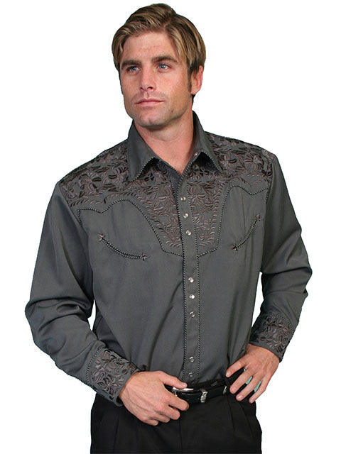 Scully Western Floral Tooled Embroidery Western shirt
