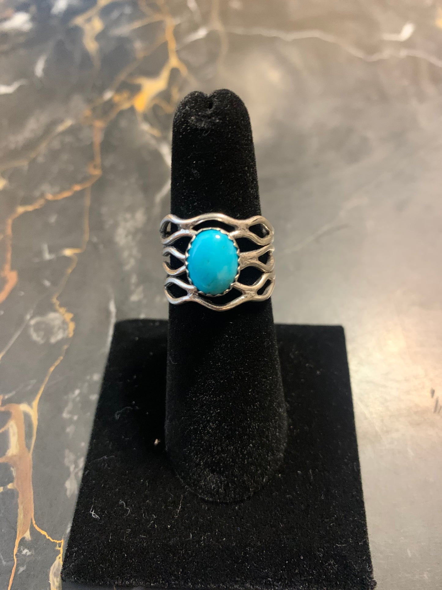 Navajo Native American Handmade Silver Ring with Turquoise