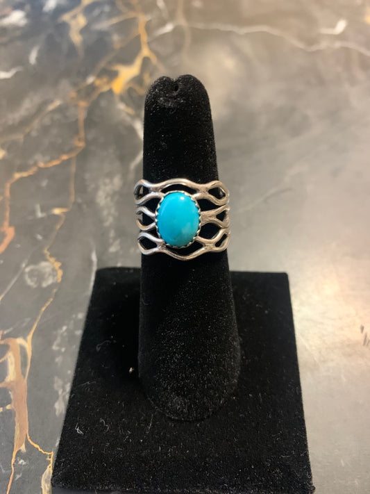 Navajo Native American Handmade Silver Ring with Turquoise