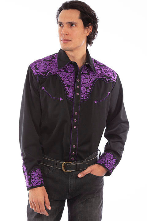 Scully Western Floral Tooled Embroidery Western shirt