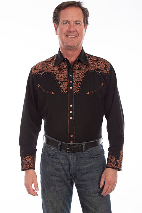 Scully Western Floral Tooled Embroidery Western shirt
