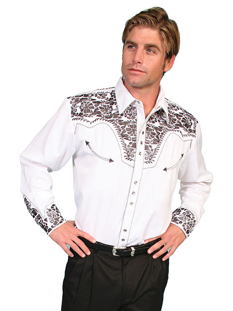 Scully Western Floral Tooled Embroidery Western shirt