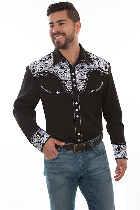 Scully Western Floral Tooled Embroidery Western shirt