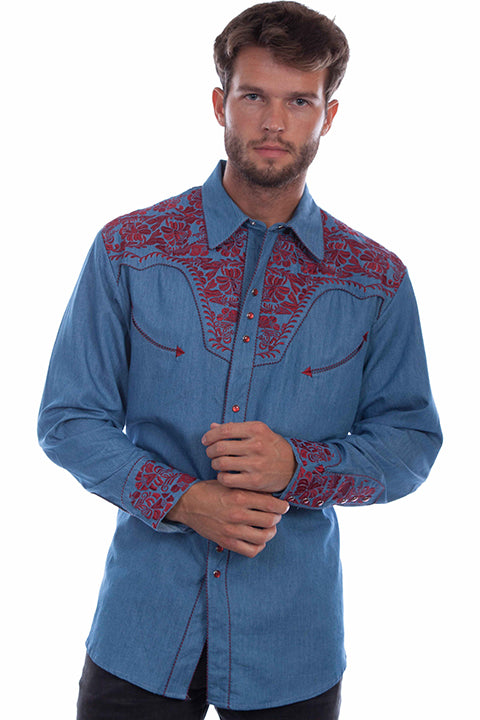 Scully Western Floral Tooled Embroidery Western shirt