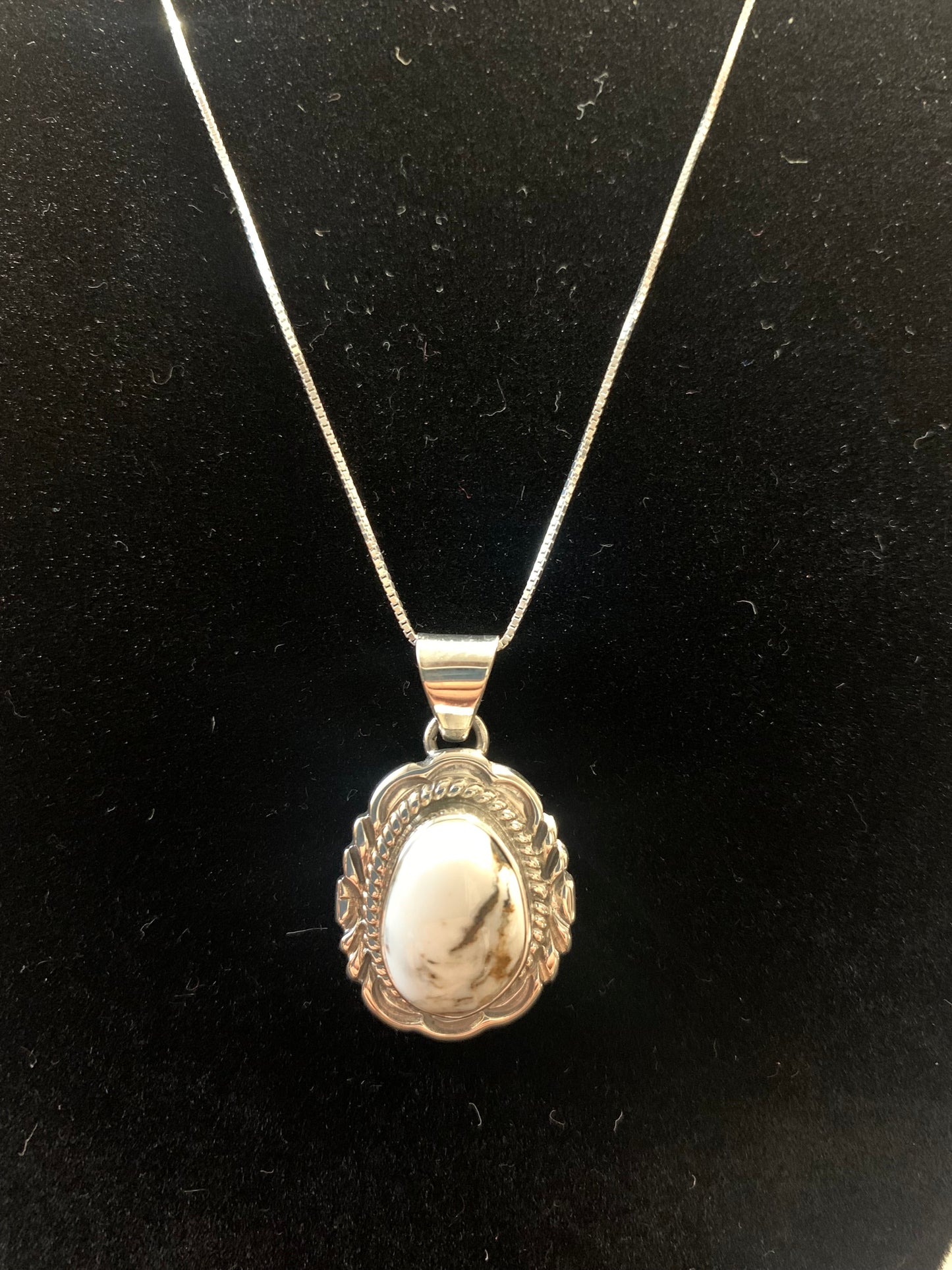 Native American Indian Handmade Silver Necklace with Buffalo Turquoise-Signed by Victor Chee