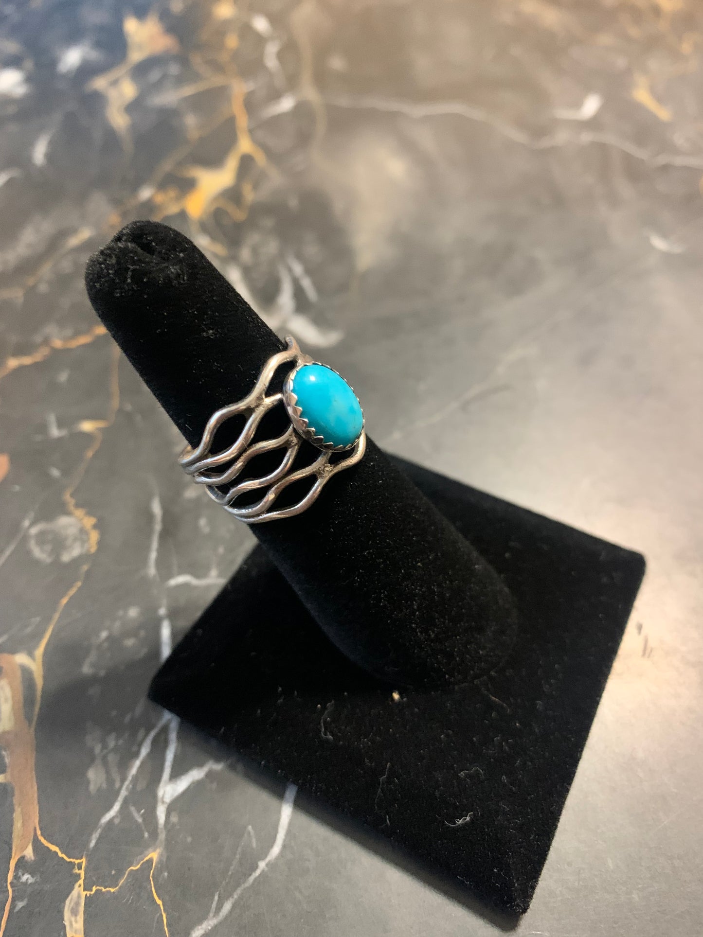 Navajo Native American Handmade Silver Ring with Turquoise