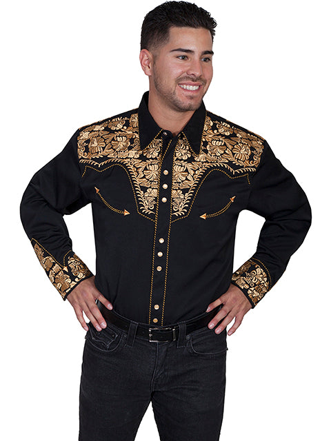 Scully Western Floral Tooled Embroidery Western shirt