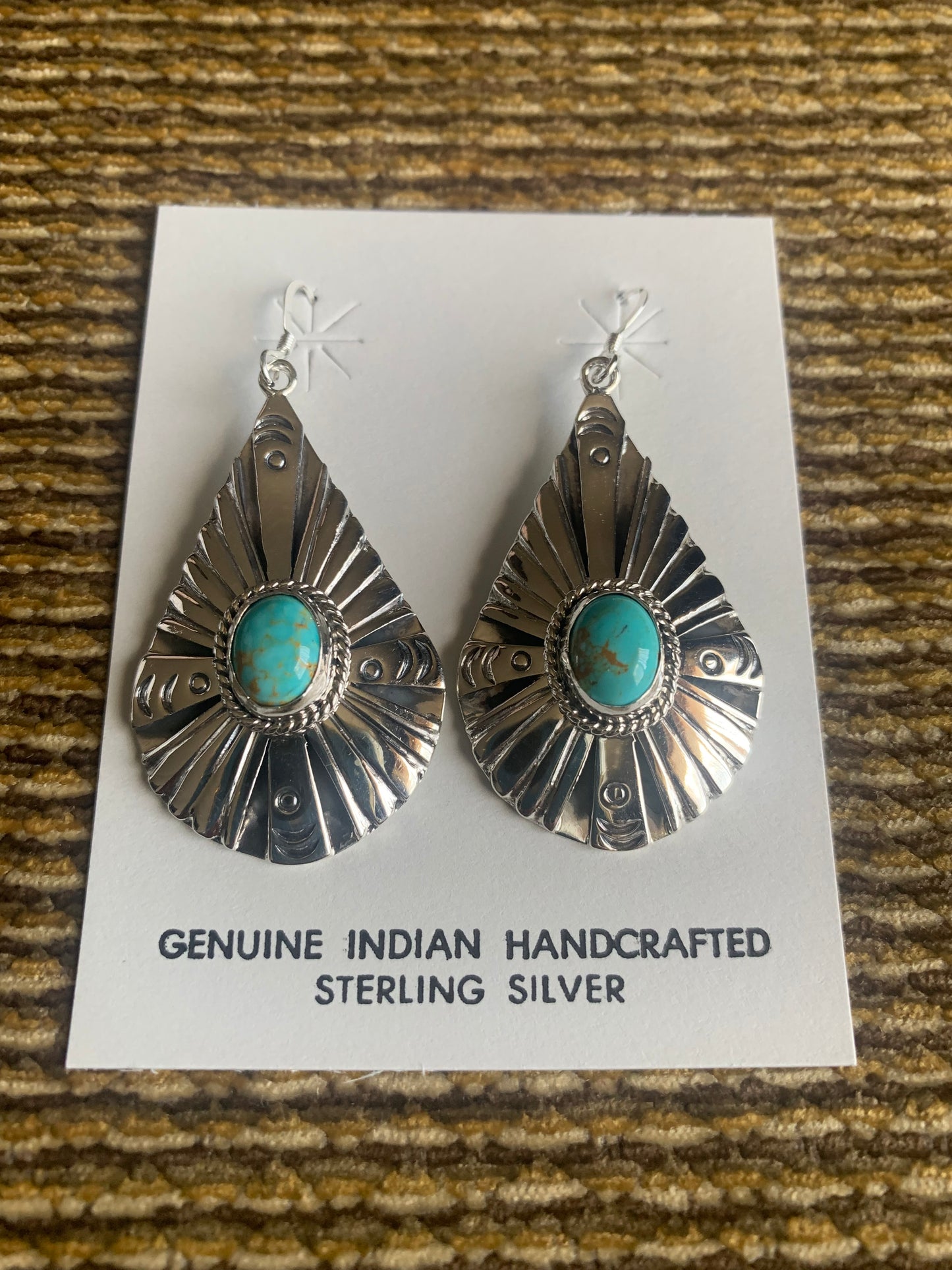 Native American Indian Handmade Silver Earrings with Turquoise-Signed by Henry Attakai Navajo