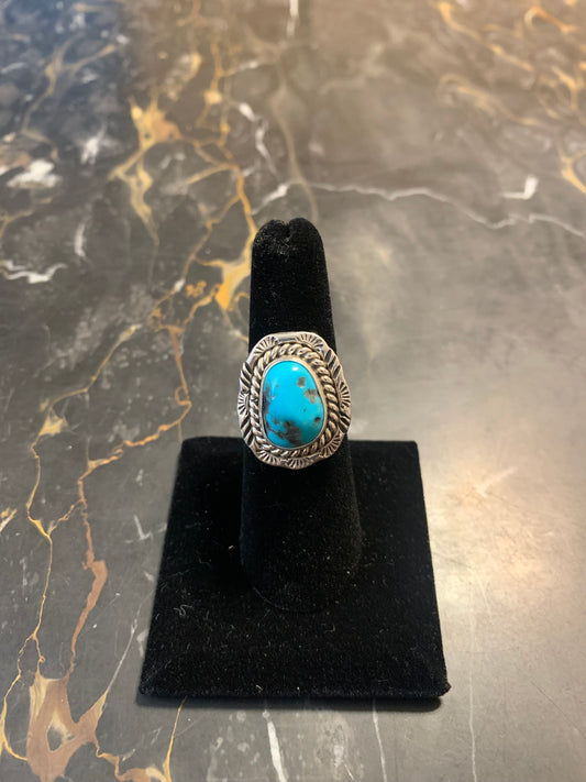 Navajo Native American Handmade Silver Ring with Turquoise