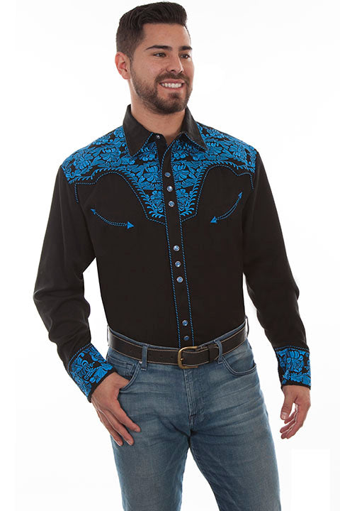 Scully Western Floral Tooled Embroidery Western shirt