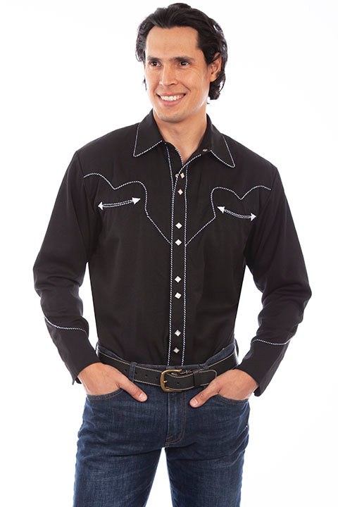 Scully Western Snap front shirt. Solid w/candy cane piping