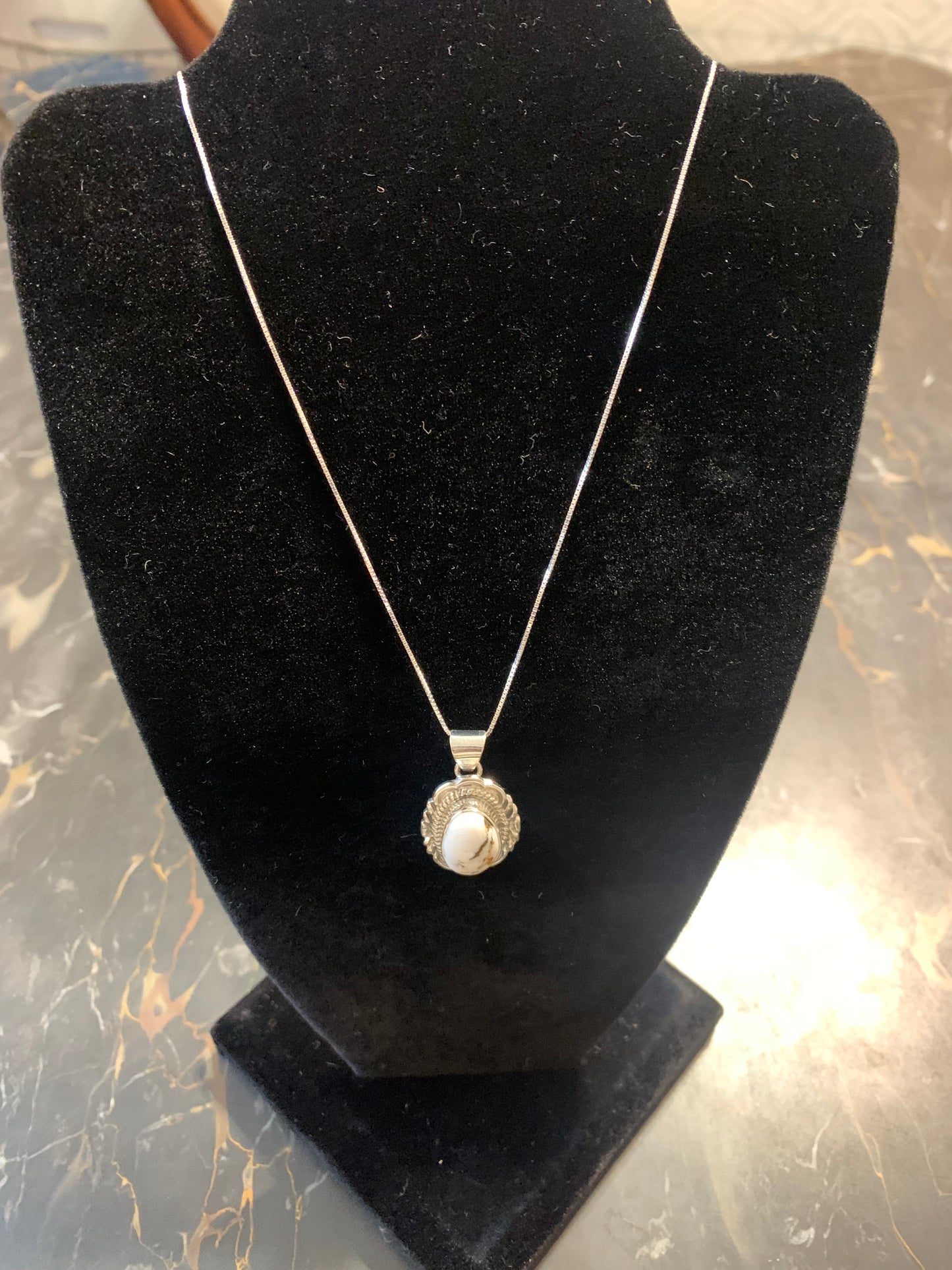 Native American Indian Handmade Silver Necklace with Buffalo Turquoise-Signed by Victor Chee