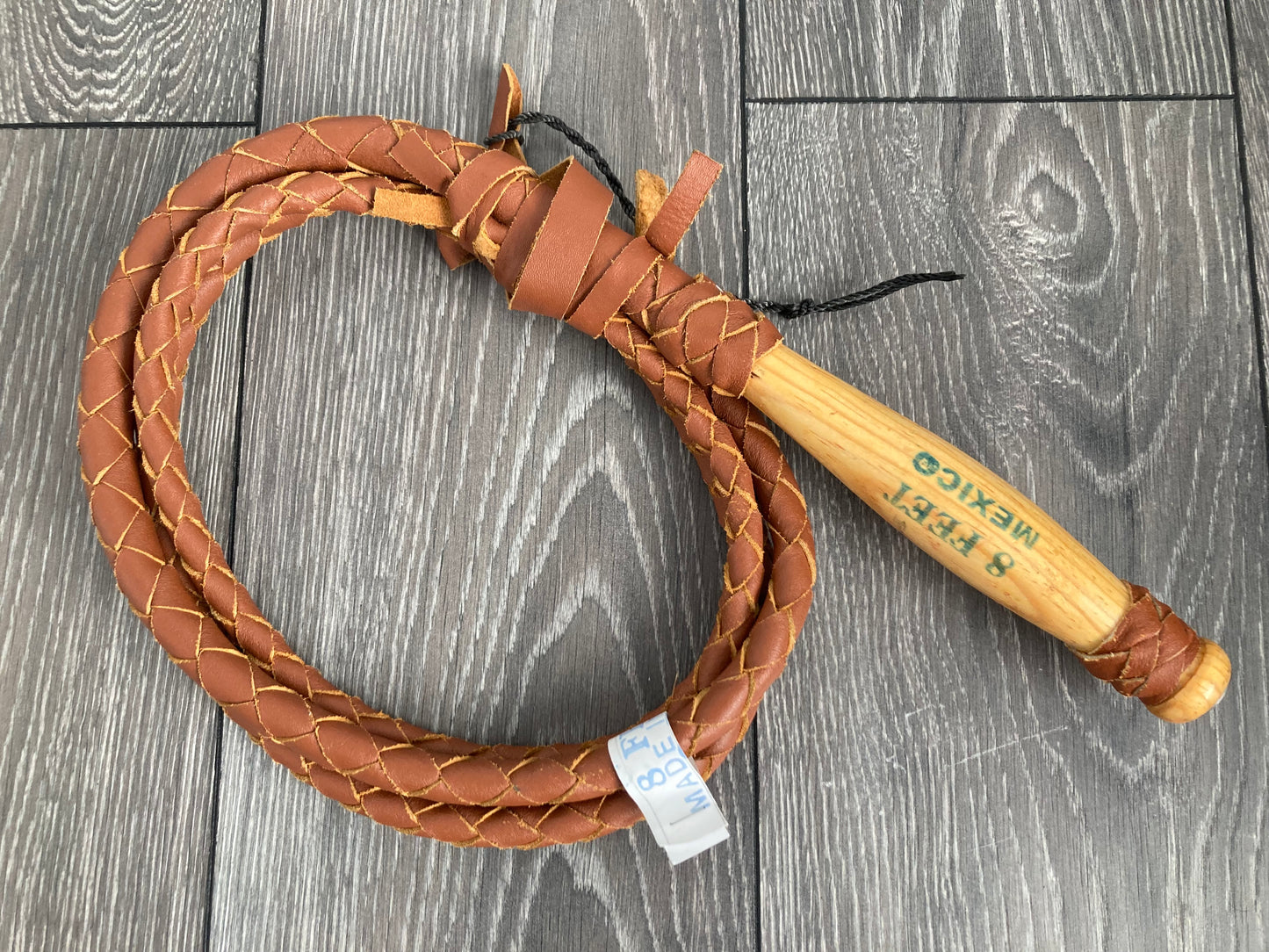 Leather Whip with Revolving Wood Handle-Made in Mexico