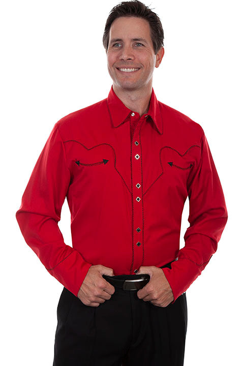 Scully Western Snap front shirt. Solid w/candy cane piping