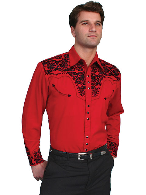 Scully Western Floral Tooled Embroidery Western shirt