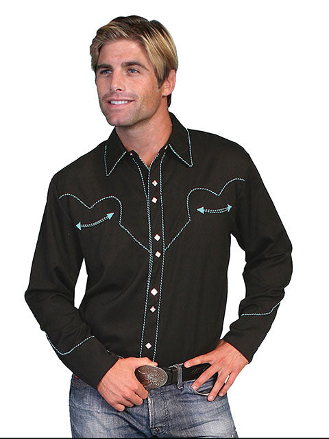 Scully Western Snap front shirt. Solid w/candy cane piping