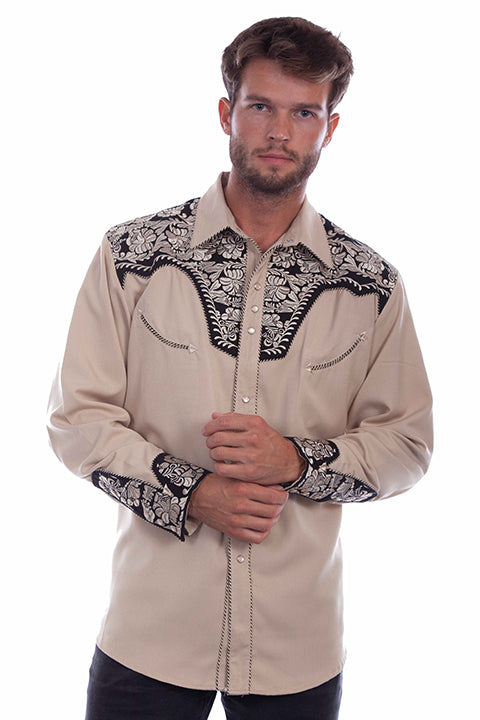 Scully Western Floral Tooled Embroidery Western shirt