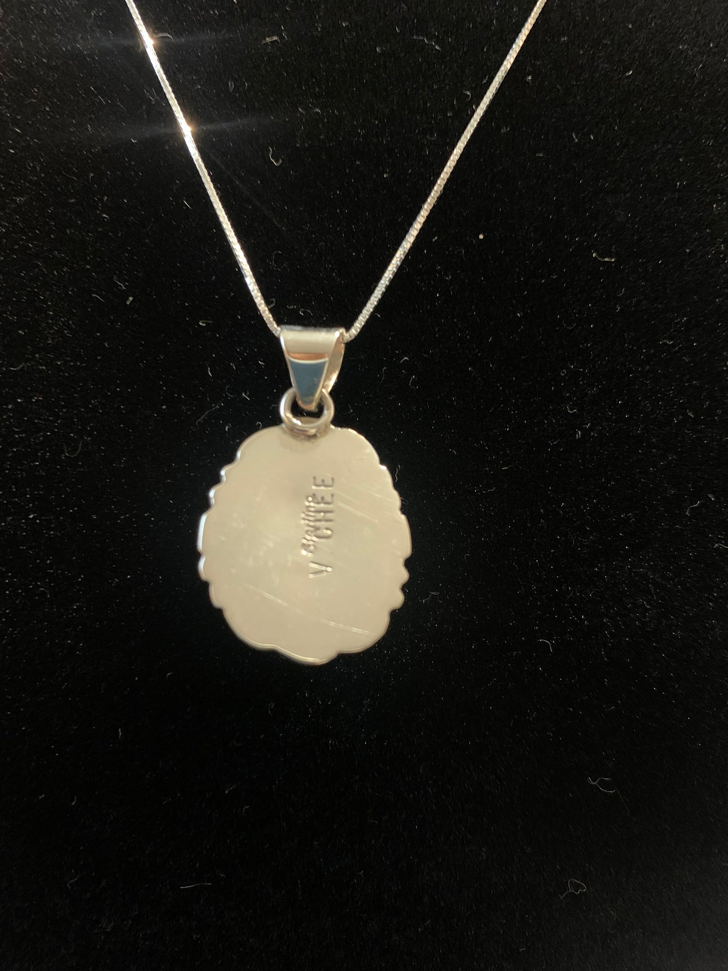 Native American Indian Handmade Silver Necklace with Buffalo Turquoise-Signed by Victor Chee